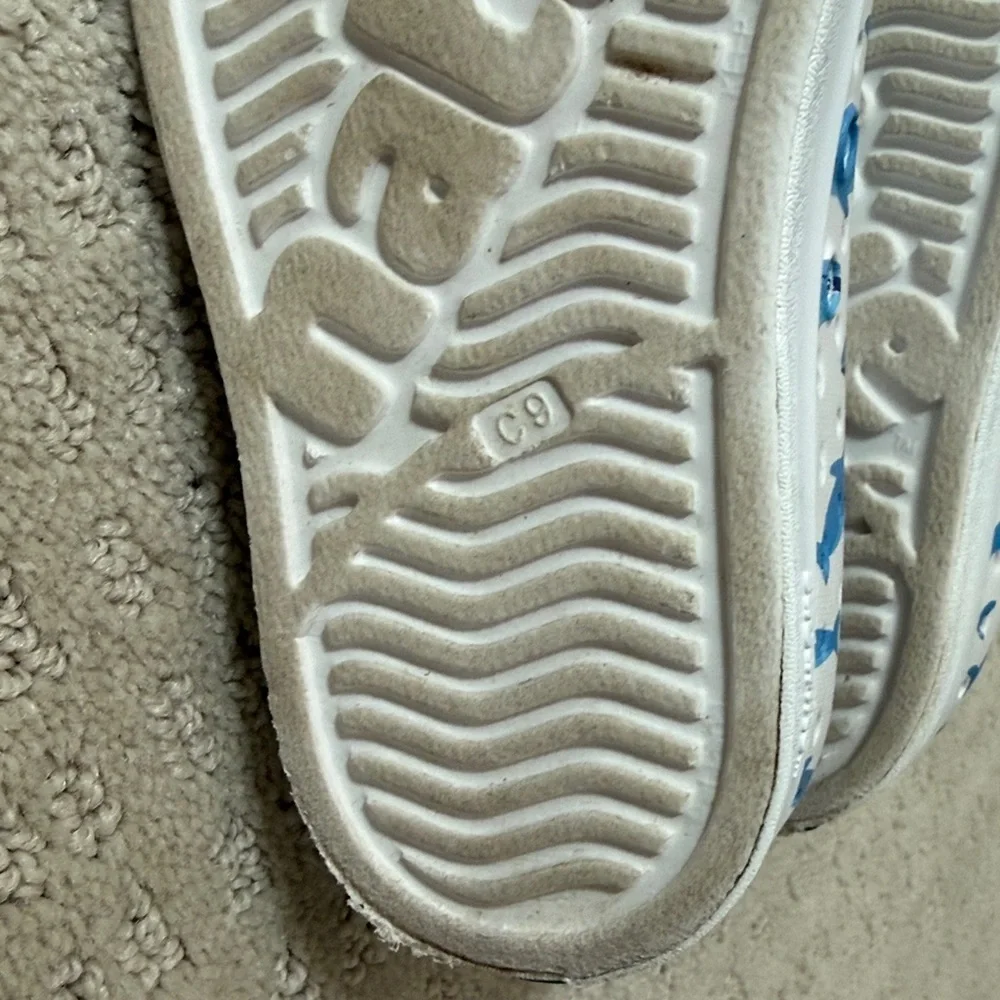 Native Kids Jefferson White Slip-On Water Shoes with Blue Shark Pattern